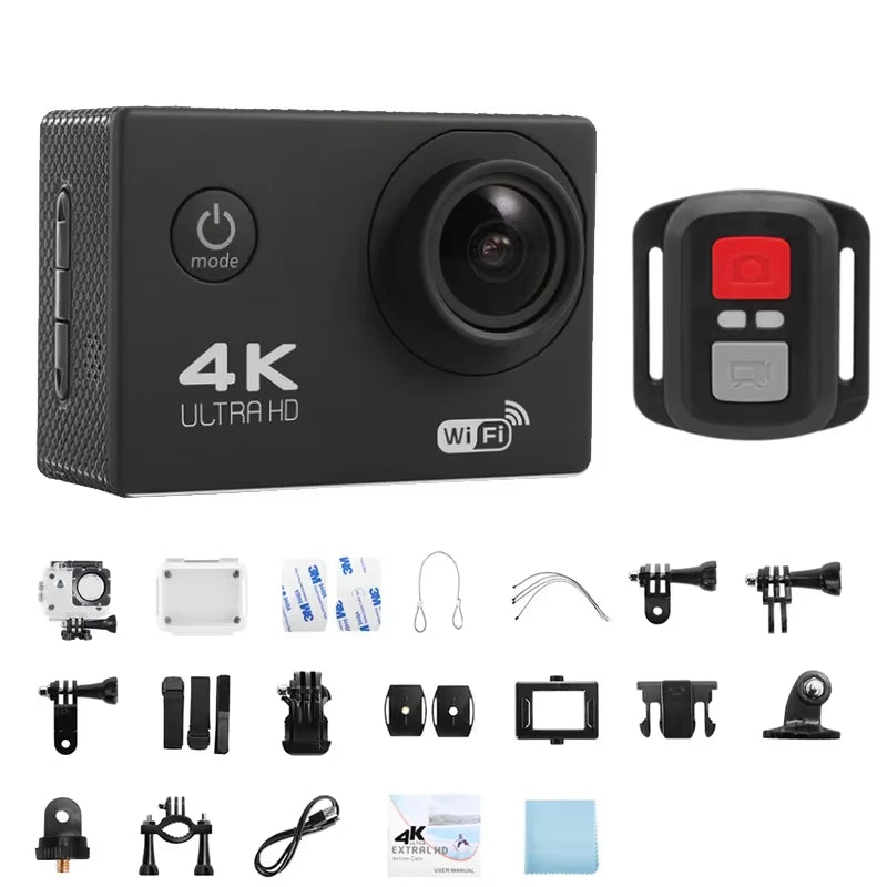 4K 1080P 30FPS Wifi Waterproof Action Camera 2 Inch Screen 170D Underwater Helmet Sports Mini Cam Outdoor Video Recording Device