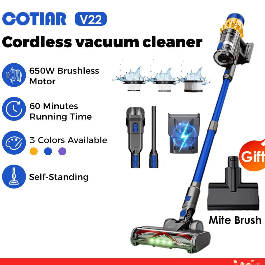 V22 Cordless Vacuum Cleaner 650W 55000PA Home Appliance Handheld Vacuum Cleaner Cleaning Supplies Removable Battery