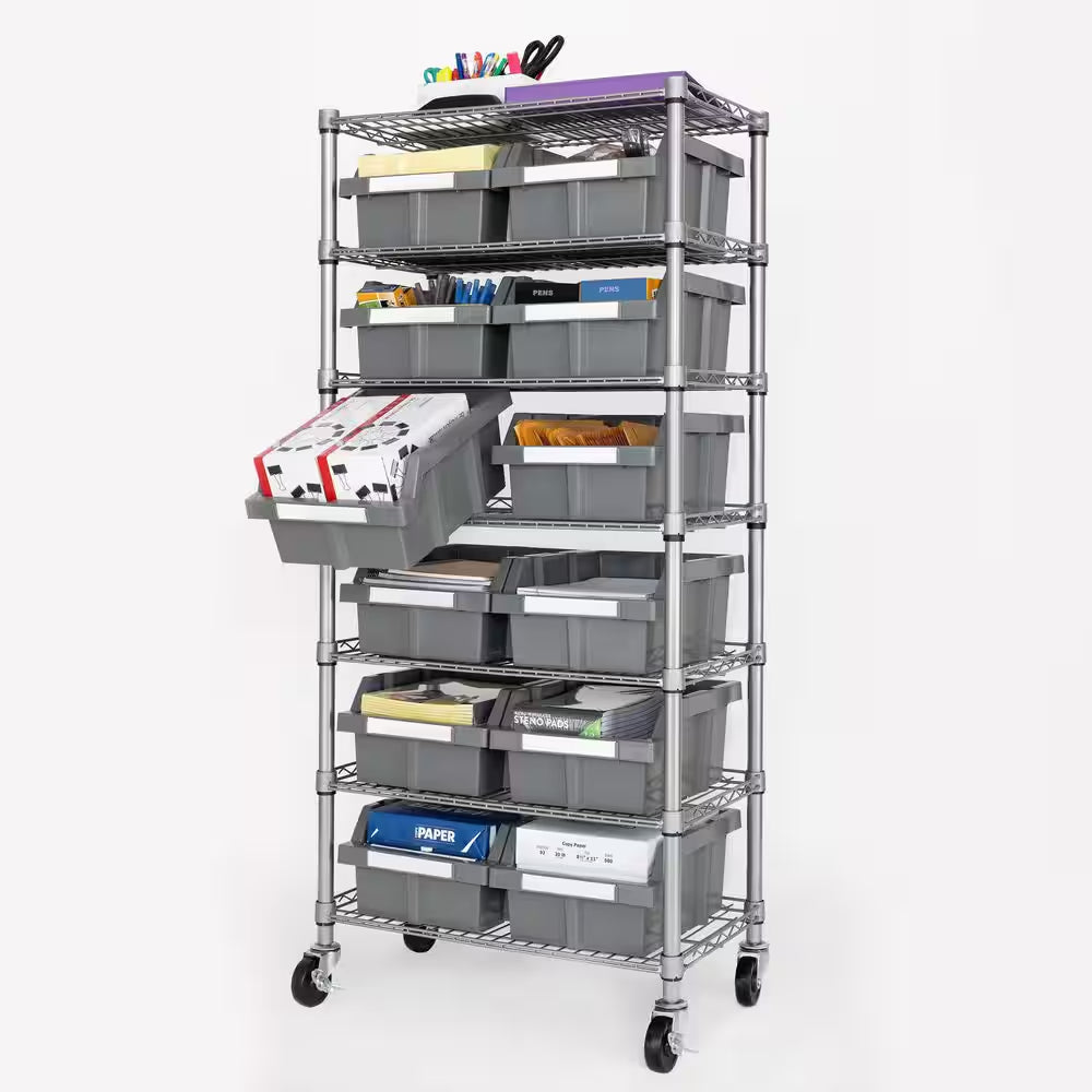 7-Tier Commercial NSF Certified 12-Bin Rack Storage System Shelving in Silver/Gray (24 In. W X 56 In. H X 14.25 In. D)