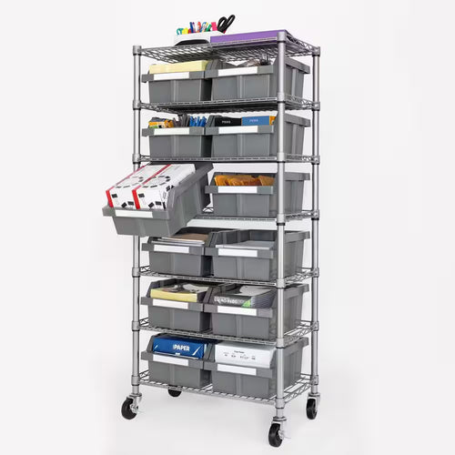 7-Tier Commercial NSF Certified 12-Bin Rack Storage System Shelving in Silver/Gray (24 In. W X 56 In. H X 14.25 In. D)