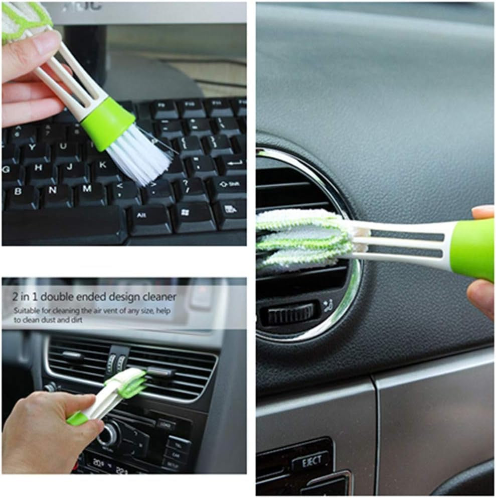 Mini Duster for Car Air Vent, Automotive Air Conditioner Cleaner and Brush, Dust Collector Cleaning Cloth Tool for Keyboard Window Leaves Blinds Shutter（Set of 2）