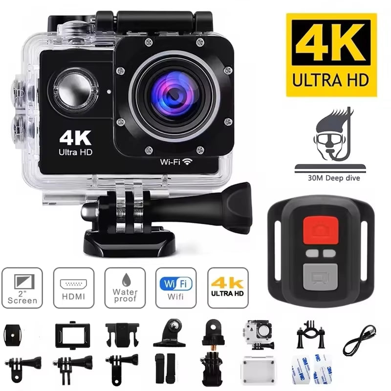 4K 1080P 30FPS Wifi Waterproof Action Camera 2 Inch Screen 170D Underwater Helmet Sports Mini Cam Outdoor Video Recording Device