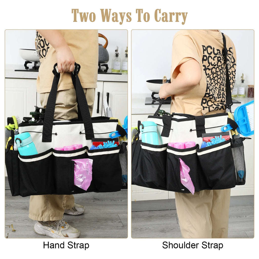 Large Cleaning Caddy Bag, Detailing Bag Car Organizer Caddy with Multi Pockets, Wearable Cleaning Supply Trunk Organizer Buckets for Car Accessories, Cleaners