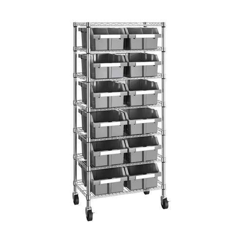 7-Tier Commercial NSF Certified 12-Bin Rack Storage System Shelving in Silver/Gray (24 In. W X 56 In. H X 14.25 In. D)