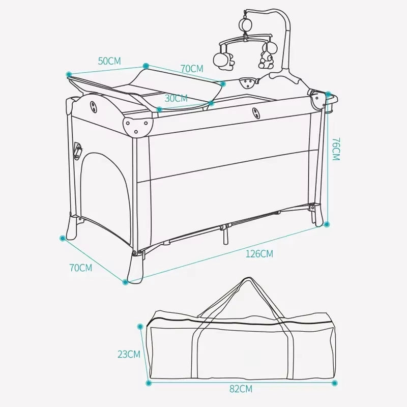 MOEYE Baby Bed Portable Baby Cribs with Diaper Table Baby Sleep Cradle Multifunctional Playpen Crib