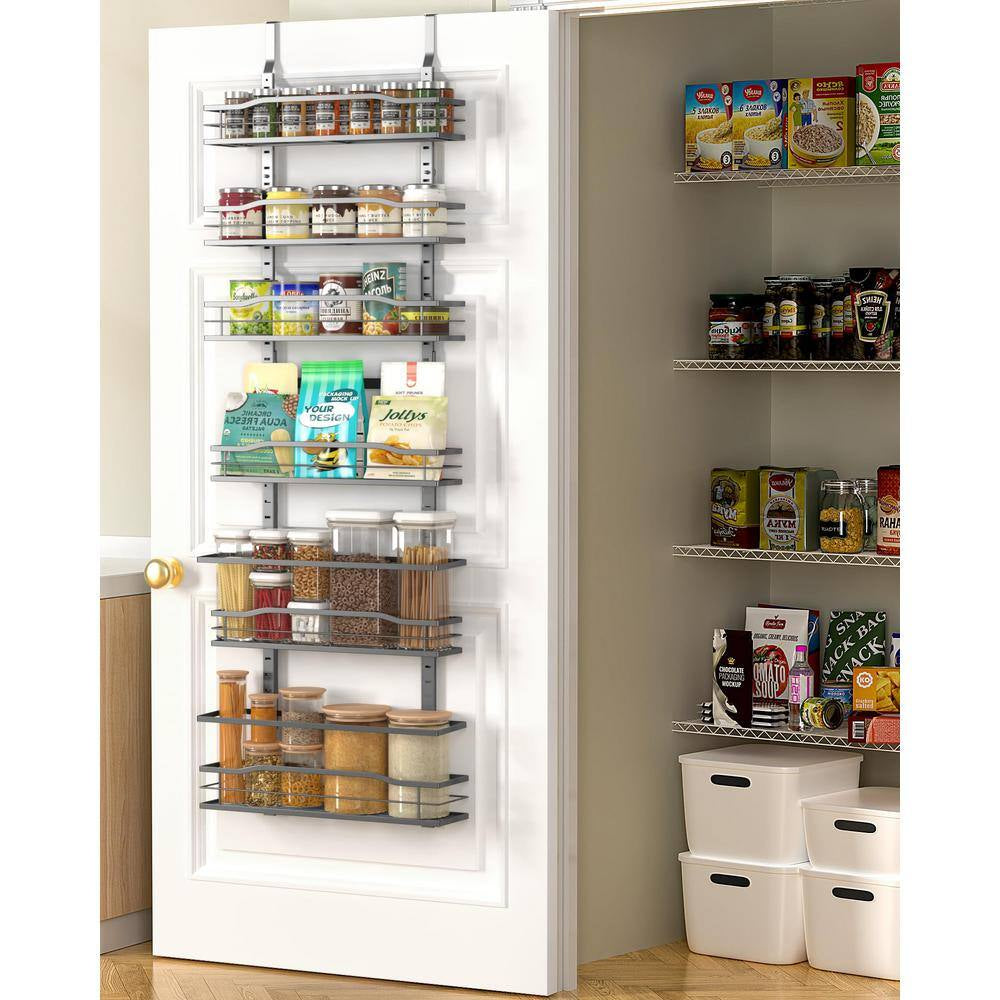 6-Tier Black over the Door Pantry Organizer, Metal Hanging Spice Rack, Pantry Organization and Storage