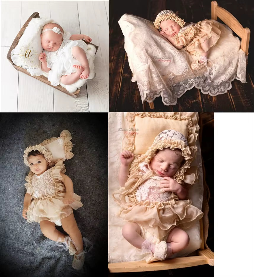 0-3Month Baby Newborn Photography Props Baby Hat Baby Girl Lace Romper Bodysuits Outfit Photography Clothing