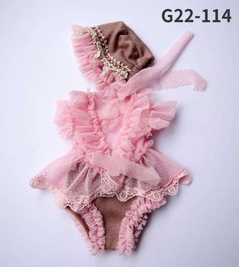 0-3Month Baby Newborn Photography Props Baby Hat Baby Girl Lace Romper Bodysuits Outfit Photography Clothing