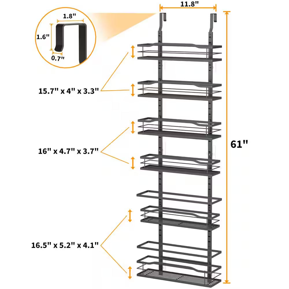 6-Tier Black over the Door Pantry Organizer, Metal Hanging Spice Rack, Pantry Organization and Storage