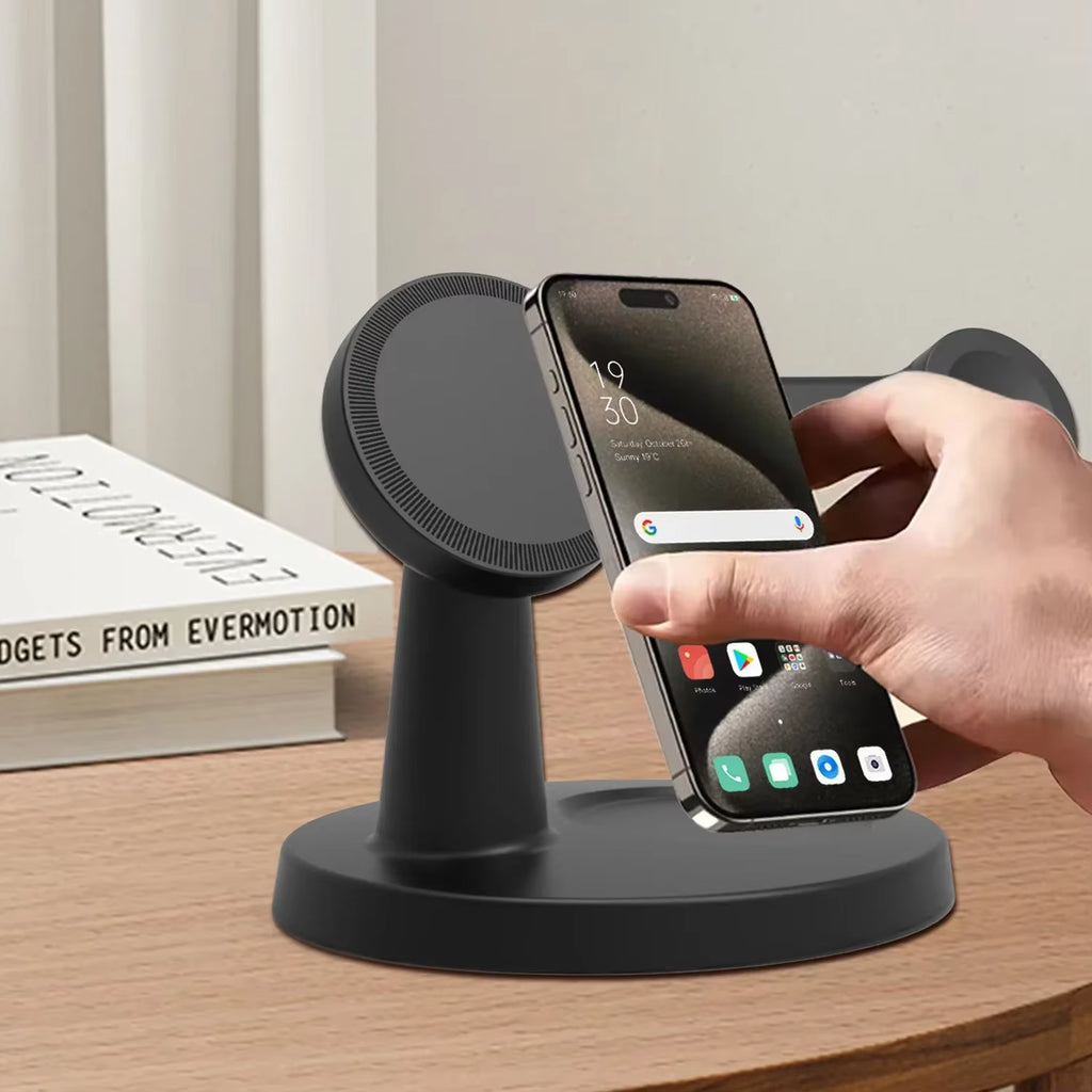 3 in 1 Magnetic Wireless Charger Stand for Iphone 17 16 15 14 Pro Max Apple Watch 9 8 Airpods Phone Holder Fast Charging Station