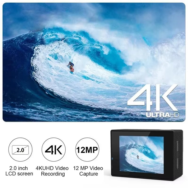 4K 1080P 30FPS Wifi Waterproof Action Camera 2 Inch Screen 170D Underwater Helmet Sports Mini Cam Outdoor Video Recording Device