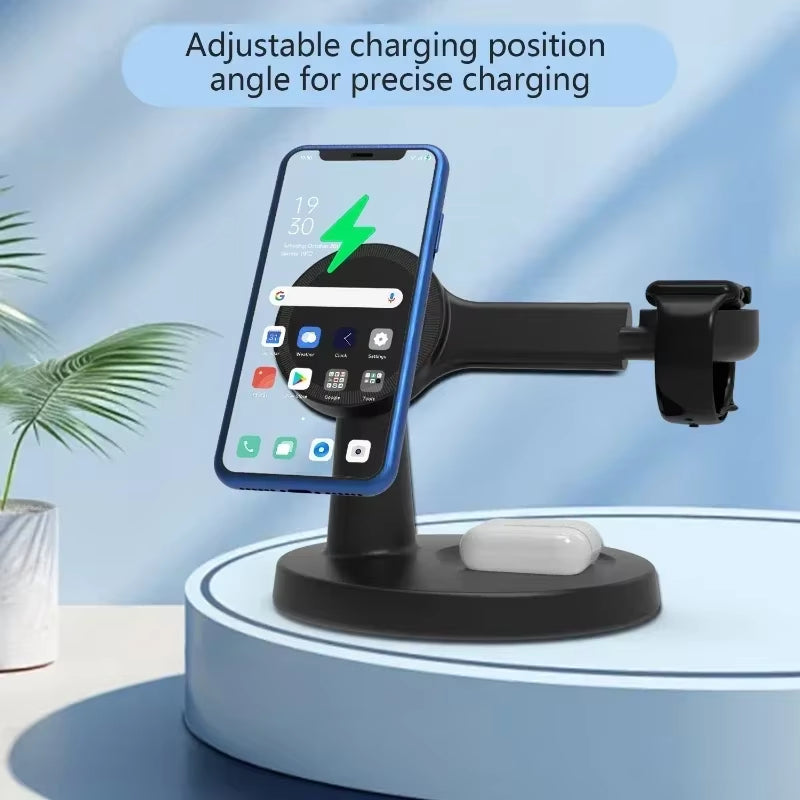 3 in 1 Magnetic Wireless Charger Stand for Iphone 17 16 15 14 Pro Max Apple Watch 9 8 Airpods Phone Holder Fast Charging Station