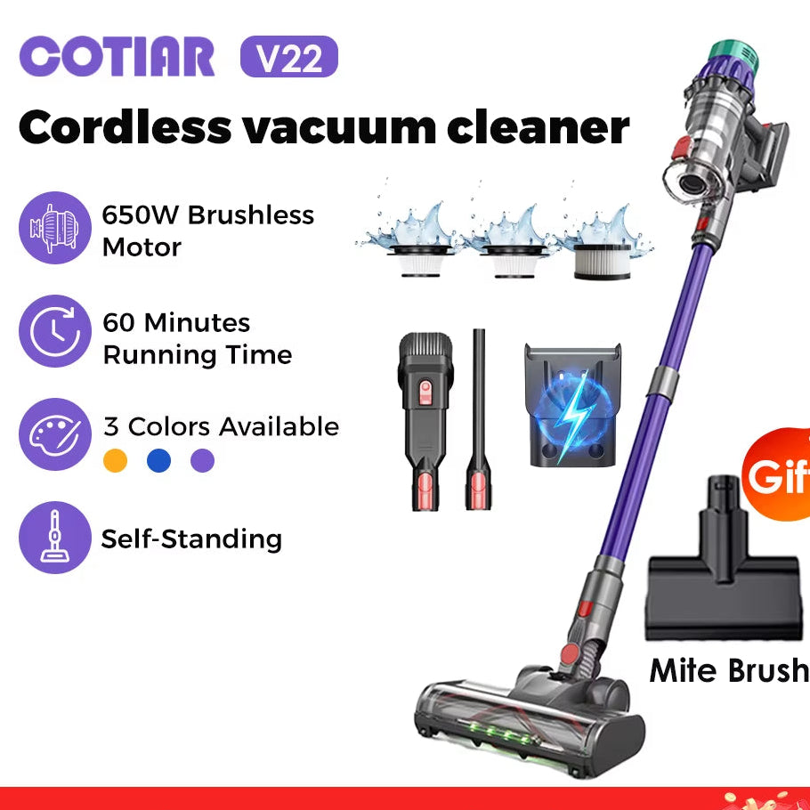 V22 Cordless Vacuum Cleaner 650W 55000PA Home Appliance Handheld Vacuum Cleaner Cleaning Supplies Removable Battery