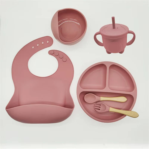 Children'S Tableware Set Baby Complementary Food Training Silicone Tableware 8Pce Set Baby Suction Cups Bowls Baby Supplies